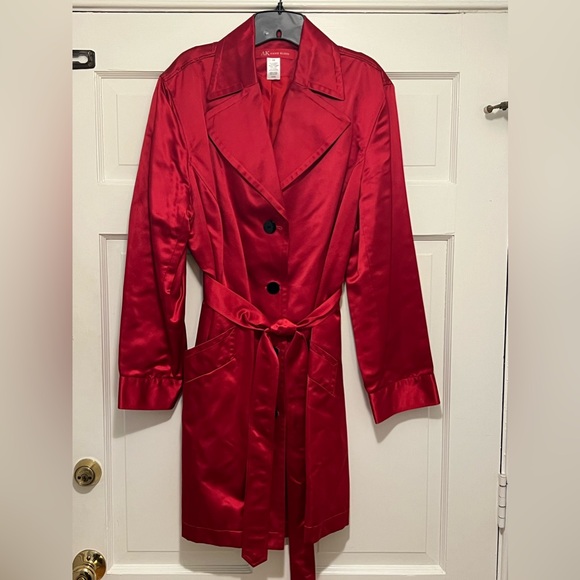 Vintage Anne Klein Satin Trench Coat - Red, Size 2X - Picture 1 of 8